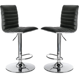 Coble Black Faux Leather Bar Stools With Chrome Base In Pair