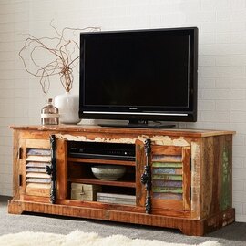 Coburg Wooden TV Stand In Reclaimed Wood With 2 Doors