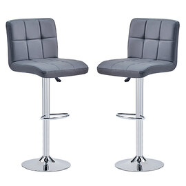 Coco Grey Faux Leather Bar Stools With Chrome Base In Pair