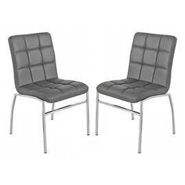 Coco Grey Faux Leather Dining Chairs With Chrome Legs In Pair