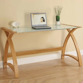 Cohen Large Curve Laptop Table With Milk White Glass Top In Oak