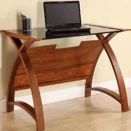Cohen Small Curve Laptop Table With Black Glass Top In Walnut