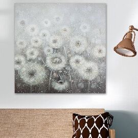 Colindale Canvas Dandelion Wall Art In Grey And White