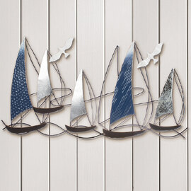 Colindale Metal Boat Scrupture In Blue And Silver