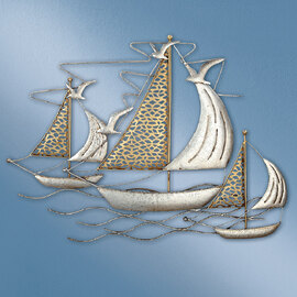 Colindale Metal Boat Scrupture In Gold And Silver