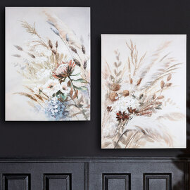 Colindale Wooden Set Of 2 Autumn Floral Wall Art In Cream And White