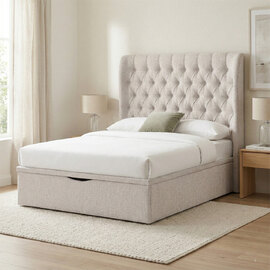 Colusa Fabric Ottoman Storage Double Bed In Beige