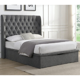 Colusa Fabric Ottoman Storage Double Bed In Grey