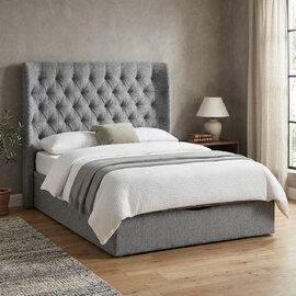 Colusa Fabric Ottoman Storage Double Bed In Grey