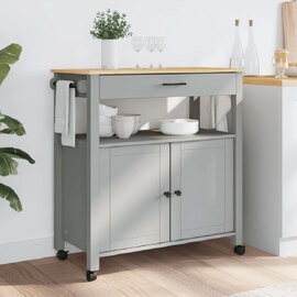 Colville Wooden Large Kitchen Trolley With 2 Doors In Grey Brown