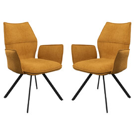 Comstock Mustard Fabric Dining Armchairs In Pair