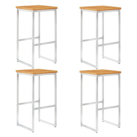 Connie Set Of 4 Wooden Bar Stools With Steel Frame In Natural