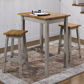 Consett Small Wooden Bar Table With 2 Stools In Grey Oak