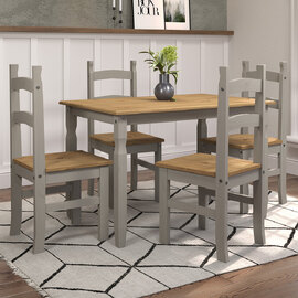 Consett Large Wooden Dining Set With 4 Chairs In Grey And Oak