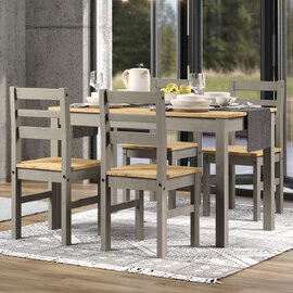 Consett Large Wooden Dining Table with 4 Chairs in Grey and Oak