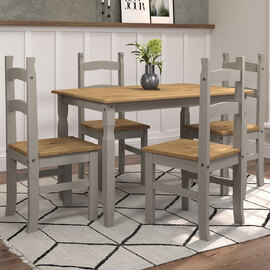 Consett Small Wooden Dining Set With 4 Chairs In Grey And Oak