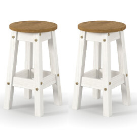 Consett White And Oak Round Wooden Bar Stools In Pair