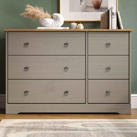 Consett Wooden Bedside Chest Of 6 Drawers - Grey And Oak