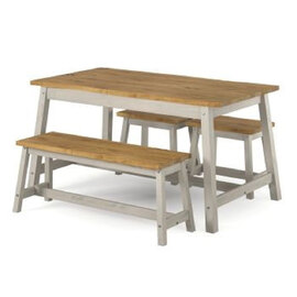 Consett Wooden Dining Table with 2 Benches in Grey and Oak
