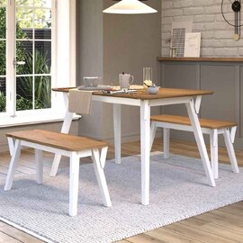 Consett Small Wooden Dining Table With 2 Benches - White And Oak
