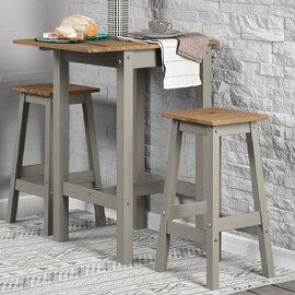 Consett Wooden Drop Leaf Breakfast Table 2 High Stools In Grey Oak