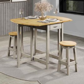 Consett Wooden Foldable Bar Table With 2 Stools - Grey And Oak
