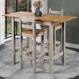 Consett Wooden Rectangular Extending Bar Table With 2 Stools - Grey And Oak