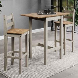 Consett Wooden Square Extending Bar Table With 2 Stools - Grey And Oak