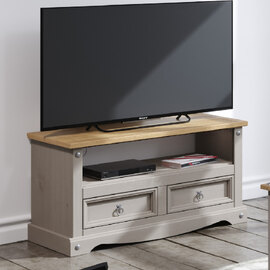 Consett Wooden TV Stand With 2 Drawers Grey And Oak