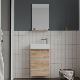 Conza Wooden Wall Mounted Vanity Unit & Basin with Mirror in Oak