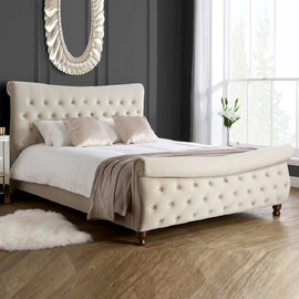 Copen Fabric King Size Bed In Warm Stone