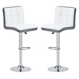 Copez White And Grey Faux Leather Bar Stools In Pair