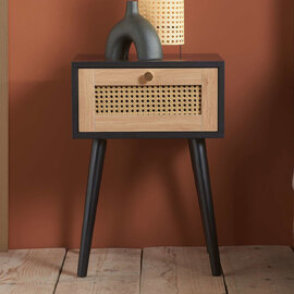 Coralie Wooden Bedside Cabinet With 1 Drawer In Black Oak
