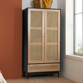 Coralie Wooden Wardrobe With 2 Doors 1 Drawer In Black Oak