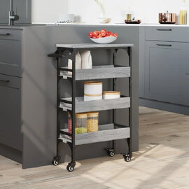 Coralville Wooden Kitchen Trolley With 3 Shelves In Grey Sonoma