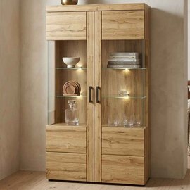 Corco Tall Wooden Display Cabinet with 2 Doors in Grandson Oak