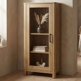Corco Tall Wooden Left Handed Storage Cabinet in Grandson Oak