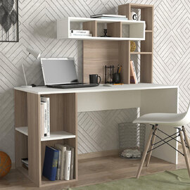 Corlano Wooden Laptop Desk With 9 Shelves In White Cordoba