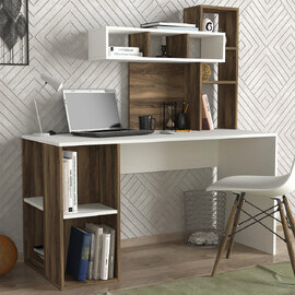Corlano Wooden Laptop Desk With 9 Shelves In White And Walnut
