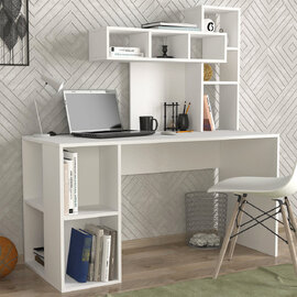 Corlano Wooden Laptop Desk With 9 Shelves In White