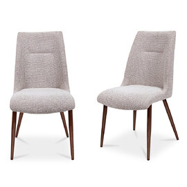 Corlune Natural Yarn Fabric Dining Chairs with Brown Legs in Pair