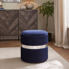 Cormeo Velvet Ottoman Storage Stool in Midnight Blue