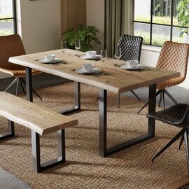 Cormira Acacia Wood Dining Table with U Shape Legs