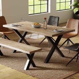 Cormira Acacia Wood Dining Table with X Shape Legs