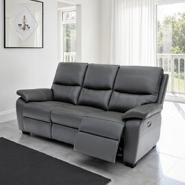 Cortina Leather Electric Recliner 3 Seater Sofa in Charcoal