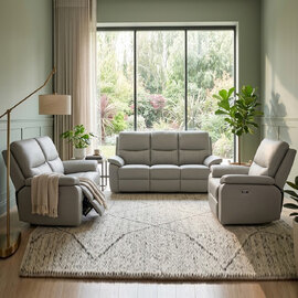 Cortina Leather Electric Recliner Sofa Suite in Grey