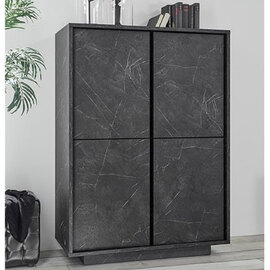 Corvi Wooden Highboard With 4 Doors In Black Marble Effect