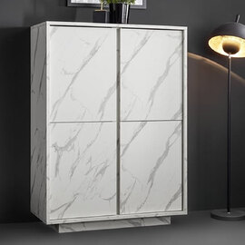 Corvi Wooden Highboard With 4 Doors In White Marble Effect