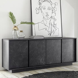 Corvi Wooden Sideboard With 4 Doors In Black Marble Effect