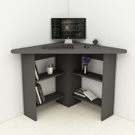 Corviano Wooden Corner Computer Desk With 4 Shelves In Anthracite